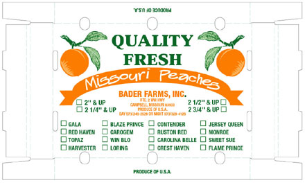 Bader Farms - Missouri - 2 color Peach Box Lid - Wax Coated (thru Pratt)